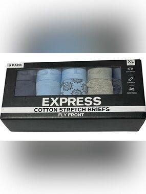 Express 5 Men's Cotton Stretch Fly Front Briefs X-Large (40-42) Blue/Gray